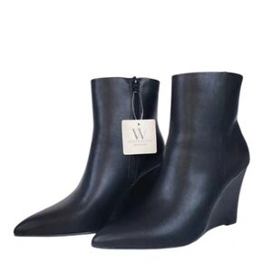 Elegant Black Ankle Boots Wedge Heel